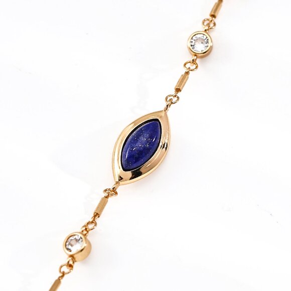 Elegant S925 Sterling Silver Lapis Lazuli Station Bracelet - Picture 2 of 4
